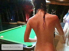 Two horny milfs, teens playing, playing billiards