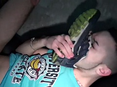 Fetish bottom of sneakers assfucked in sling after glory hole blowjob