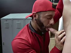 Locker room stud assfucked by the coach after sucking