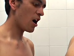 21 year old skinny latin twink fucks his boyfriend in the bathroom after a blowjob