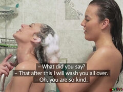 Getting Dirty Getting Clean: brunette lesbians in shower