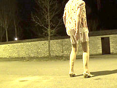 transvestite sissy ambles around the city at night and fuck sticks