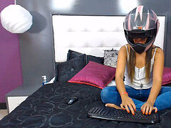 camgirl motorcycle helmet dance