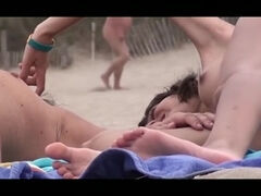 French naturist beach Cap d'Agde lezzies old + youthful vulvas