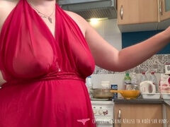 Bbw, big natural tits, cooking