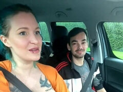 Naughty bosomy MILF car sex video