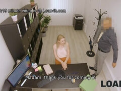Busty Czech Blonde has playful mood for office sex with the money lender - Casting