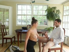 Woman in stockings checks stepson's fucking skills