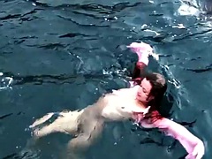Girls in Tenerife swimming naked