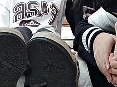 Chinese girls double foot worship before footjob