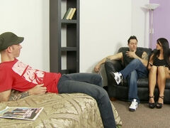 Hot chick Ruby Rayne gangbanged by three dudes