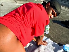 Filmed black bandit fucked on the street for money with a white top