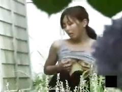 Voyeur asian teen outdoor getting off