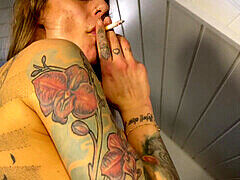 Smoking, tattoo girl, point of view