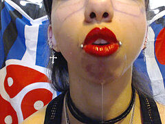 Bright Red Lipstick Drooling A pile of saliva and drool