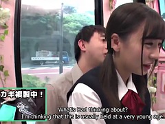 Japanese stepdad and daughter have sex on the bus. English text