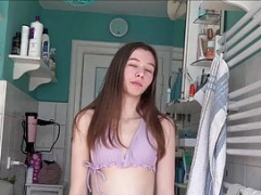 18yo utterly Slim Teen Chick with small boobs and additionally large Labia bangs herself till Squirting