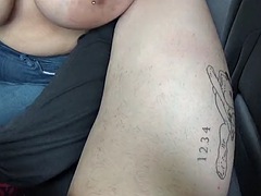 Big titted stepmom Angel Wicky sucks in the car