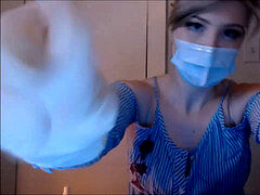 splendid hooded ASMR babe wearing milky latex gloves