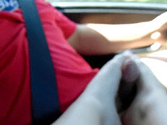 teen gives footjob and hj while driving