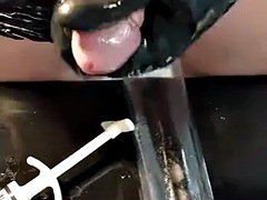 Pumping my small cock, sounding, masturbating with latex gloves and a huge load