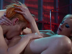 Girl on girl action in latex dungeon starring Phoenix Askani & Chelsea Grinds