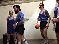 Gangbanged bitch wildly fucked by basketball players