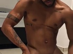 Hot black guy jerking off his load of cum on camera