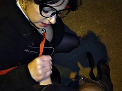 Stupid pig takes hot piss from her stepsons in a public place, degradation! BLOWJOB with urine