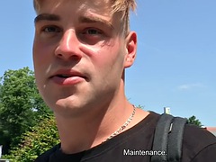 Cockriding Euro gay fucked in the ass outdoors in nature