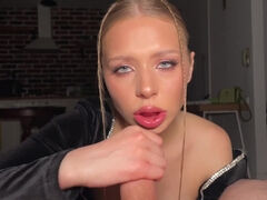 Sexu blonde slut with puffy lips - Slut Blowing Penis At After-Party - 18yo teen