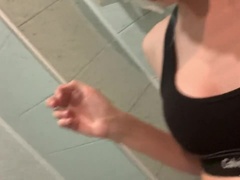 Masturbation my teen pussy in the toilet of gym while waiting for my coach