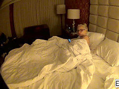 nubile Elsa Jean shows off her hotel room and her muff