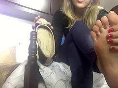 brazilian lady Flats hang Removal And Soles On Bed