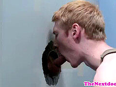 twink inhales and nails cock in glory hole