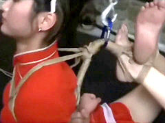 japanese damsel strict stringing up hogtie