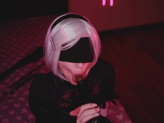 Cosplay Blowjob Sloppy Suck BBC with 2B