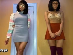 Nerdy Japanese women, Velma and Dr. Fujita are posing and taunting in front of the camera