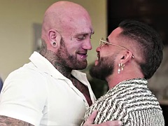 ADULT TIME - Hot Daddy Bear brings home a tattooed beefsteak to fuck his husband - FIRST TIME!