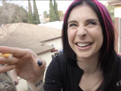 Joanna Angel masturbates while smoking on the rooftop