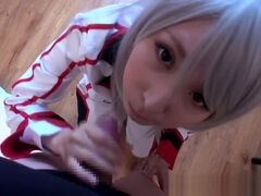 Japanese cosplay babe pov sucking cock