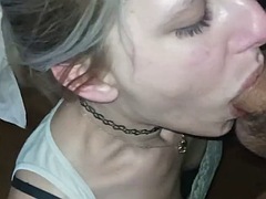 Brutal throat fucking for a sexy blonde MILF with facial