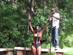 African dame tied BDSM outdoor public hardcore humiliation