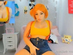 Sensual ASMR video of Misty cosplay leading to hands-free climax