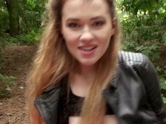 Teen slut gets fucked in the forest in front of the camera