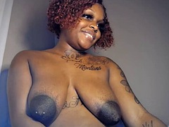 Chubby huge areola on black MILF with saggy tits