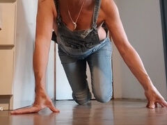 Kinky mother with pierced pussy teases in high heels and jeans