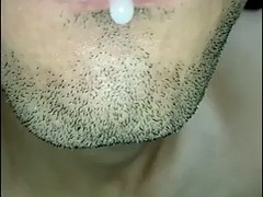 Cum in my mouth, play with your cum, and swallow it, close-up, naughty gay, tongue, sloopy