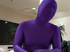 Full body masturbation in purple pantyhose