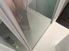 My cute college friend takes a shower and I join her